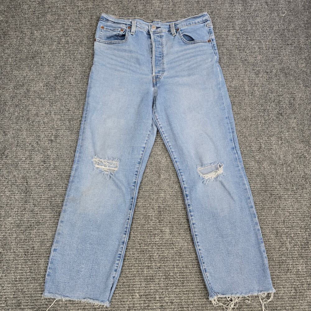 Levi's Ribcage Straight Ankle Jeans Womens 31x27 Light Wash Distressed Raw Hem